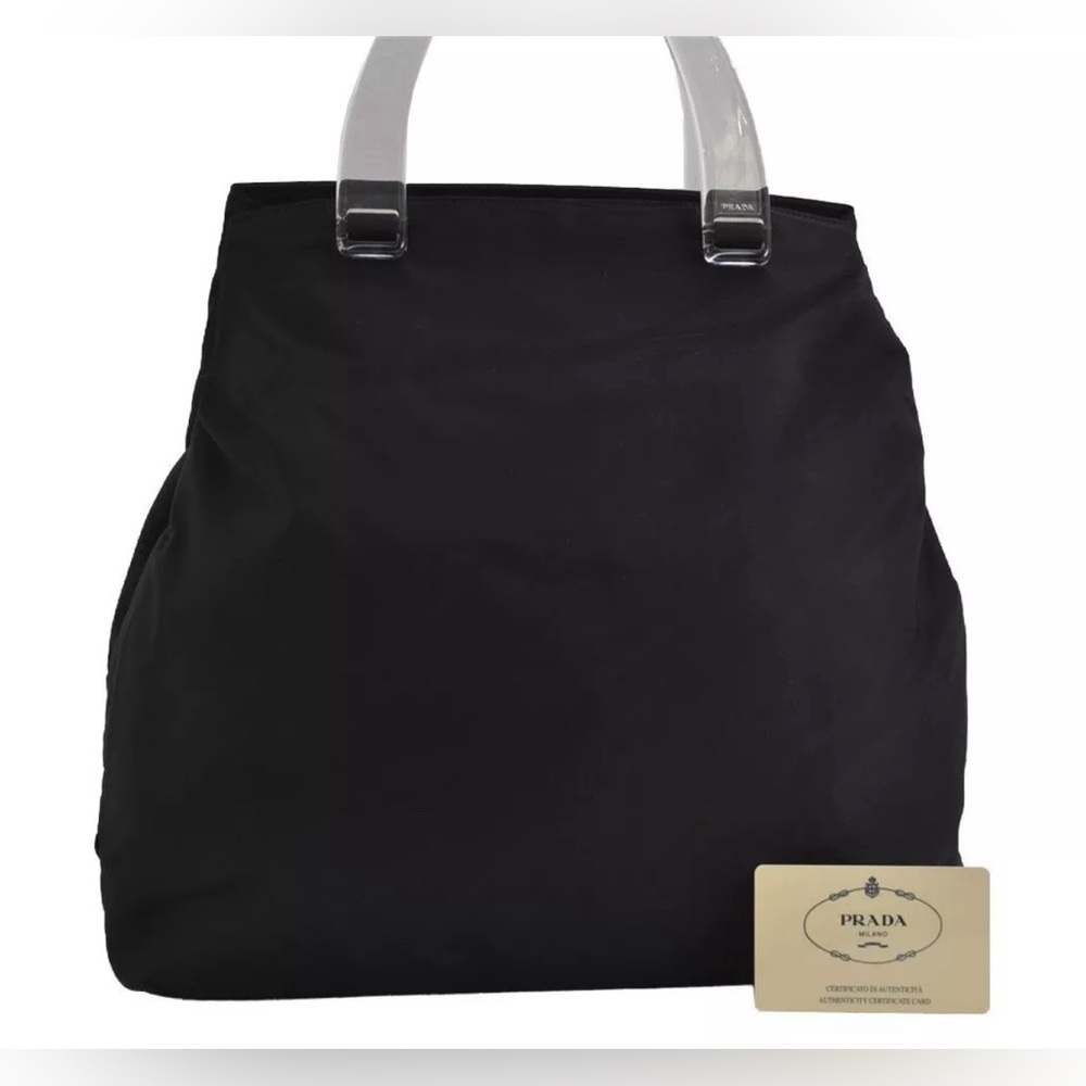 Authentic PRADA Vintage Nylon Tessuto Plastic Tote Hand Bag - Black